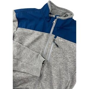 Orvis Mens Gray Navy Blue Full Zip Fleece Jacket Contrast Yoke Medium 1522009